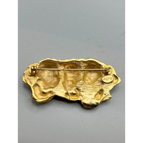 Vintage Pin Brooch La Rage Three Angels Cherubs in Clouds Gold Tone Angel Wings - Picture 4 of 9